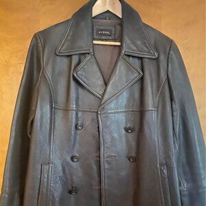 Women's Vintage Brown Leather Pea Coat